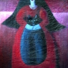 Marion Lucka: Frau mit schwarzer Katze, Öl, 60 x 70 cm (2001)