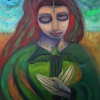 Marion Lucka: Ölgemälde "Frau und grüner Vogel" 60 x 80 cm (2018)