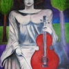 Marion Lucka: Ölgemälde " Geigenspielerin" 70 x 100 cm (1993)sold