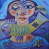 Ölgemälde " Gelber Fisch" 40 x 40 cm (2015)