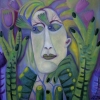 Marion Lucka: Grün kommt, Öl, 50 x 50 cm (2012)
