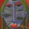 Marion Lucka: Grünrote Frau,Öl, 40 x 40 cm (2000)