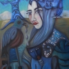 Marion Lucka: Ölgemälde "Herbstefrau hat einen Vogel " 70 x 100 cm (2018)