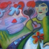 Ölgemälde " Frau trifft Herzvogel" 70 x 100 cm (16. September 2020)