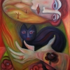 Marion Lucka: Ölgemälde "Katzenfreundin" 60 x 80 cm (2019)