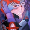 Marion Lucka: Kopfrote, 50 x 70 cm (2015)