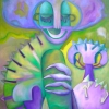 Marion Lucka: Meerkatzenfrau mit Wasserhut, Öl, 70 x 100 cm (2013)