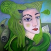 Marion Lucka: Ölgemälde " Muschelgrüne" 60 x 60 cm (2017)