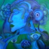 Marion Lucka: Pflanzenfrau, Öl, 70 x 70 cm (20 13)