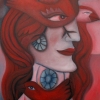 Ölgemälde  "Rote Kopgvögel" 50 x 70 cm (2023)