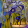Marion Lucka: Schutzengel, Öl, 100 x 100 cm (2015)