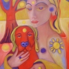 Ölgemälde "Sonnenfrau mit Rothund" 60 x 80 cm (2019)