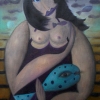 Marion Lucka: Verrückte mit Fisch, Öl, 50 x 60 cm (2001)