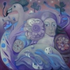 Marion Lucka: Vogel mit Frau, Öl, 80 x 80 cm (2011)