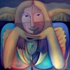 Marion Lucka: Zufriendener Engel, Öl, 70 x 70 cm (2007)