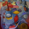 Marion Lucka: Stillleben mit gelber und roter Zitrone, 60 x 80 cm (2013)