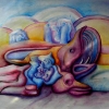 Marion Lucka: Stillleben mit Tierschädeln, Öl, 70 x 80 cm (1986)