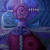 Marion Lucka: Stillleben mit Rosenkopf, 60 x 70 cm (2010)