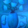 Marion Lucka: Stillleben mit blauen Blüten, 40 x 50 cm (2003)