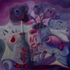 Marion Lucka: Ölgemälde, Stillleben mit dunklen Rosen,Öl, 100 x 100 cm ((2008)