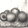 Marion Lucka: Stillleben mit Äpfeln, Bleistift, 20 x 30 cm (1981)