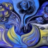 Marion Lucka: Stillleben in Gelb-Violett, Öl, 50 x 70 cm (2014)