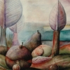 Marion Lucka: Äpfel in Landschaft, Öl 30 x 40 cm (1988)