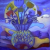 Marion Lucka: Stillleben mit fischiger Vase, 80 x 80 cm (2015)e (2015)