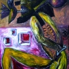 Marion Lucka: Acrylgemälde, Hunger, 50 x 70 cm (1996)