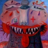 Marion Lucka: Zähnezeigen, Öl, 70 x 70 cm (2013)