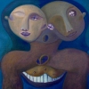 Marion Lucka: Doppelkopf, Öl, 40 x 40 cm (2004)