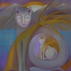 Marion Lucka: Katzenmutter, 90 x 100 cm (1991)