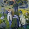 Marion Lucka: Sehnsucht nach Grün und dunklen Äpfeln, Öl, 100 x 100 cm (2013)