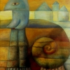 Marion Lucka: Braune Katze, Öl, 50 x 60 cm (1994)