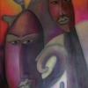 Marion Lucka: Dreikopfkatze, Öl, 60 x 80 cm (1998)