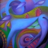 Marion Lucka: Drei Pferde, Öl, 60 c 70 cm (1993)
