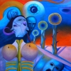 Marion Lucka: Familie, Öl, 70 c 80 cm (1990)