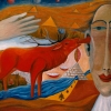 Marion Lucka: Flirt, Öl, 50 x 70 cm (1997)