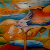 Marion Lucka: Flug, Öl, 60 x 60 cm (1990)
