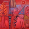 Marion Lucka: Gang über die Brücke2, Öl 60 x 80 cm (2017)