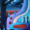 Marion Lucka: Gang ins Jenseits, Öl, 30 x 40 cm (1995)