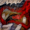 Marion Lucka: Gefressenwerden, Öl, 100 x 130 cm (1998)