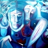 Marion Lucka: Kaltes Feuer, Öl, 100 x 100 cm (1994)