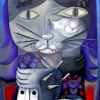 Marion Lucka: Katze, die schwarze Rosen hört, Öl, 50 x 70 cm (2012)