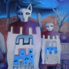 Marion Lucka: Katzenkönigin, Öl, 60 x 70 cm (1993)