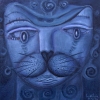 Marion Lucka: Indigokatze, Öl, 20 x 20 cm (2016)