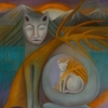 Marion Lucka: Katzenmutter, Öl, 90 x 100 cm (1990)