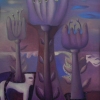 Marion Lucka: Lilablumenland, Öl, 50 x 60 cm (1993)