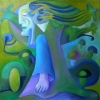 Marion Lucka: Pilzwelt, Öl. 50 x 50 cm (2013)