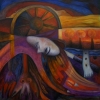 Marion Lucka: Rad des Schicksals, Öl, 100 x 100 cm (1994)